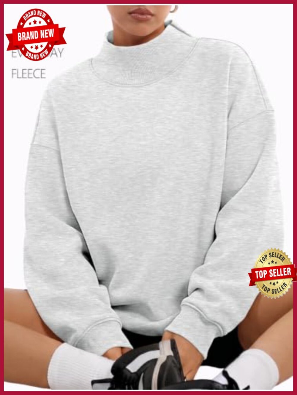 Mock Neck Oversized Sweatshirt Fleece Lined Pullover Fall Winter - Picture 2 of 6